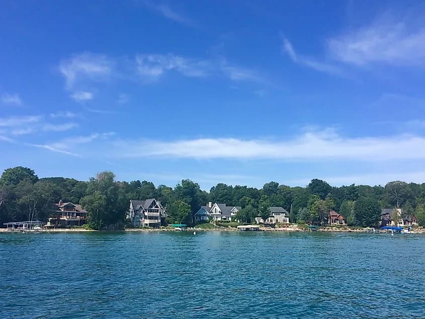 Torch Lake shoreline with houses